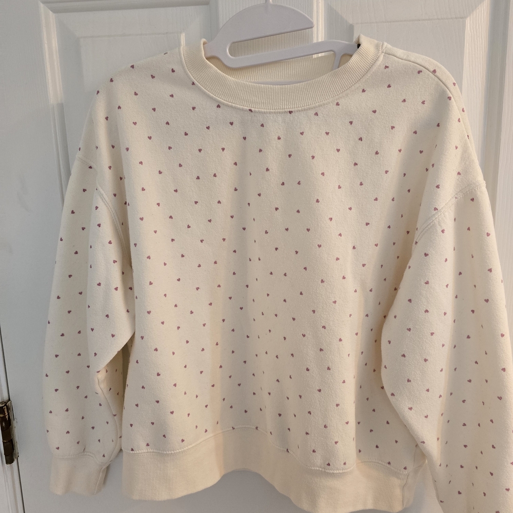 Hippie Rose Cream Top with Tiny Pink Heart Detail Size XS Crew Neck Sweatshirt
